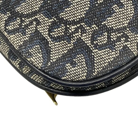Auth DIOR/ChristianDior Double Saddle Bag - Cream Black Navy Jacquard Leather - Picture 8 of 16